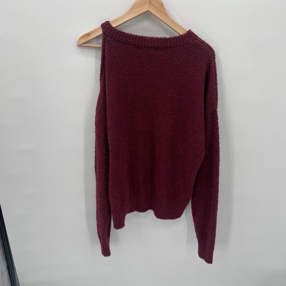 JAMISON NEW Evereve Maroon Chenille Open Shoulder Sweater Pullover // S - Picture 10 of 12